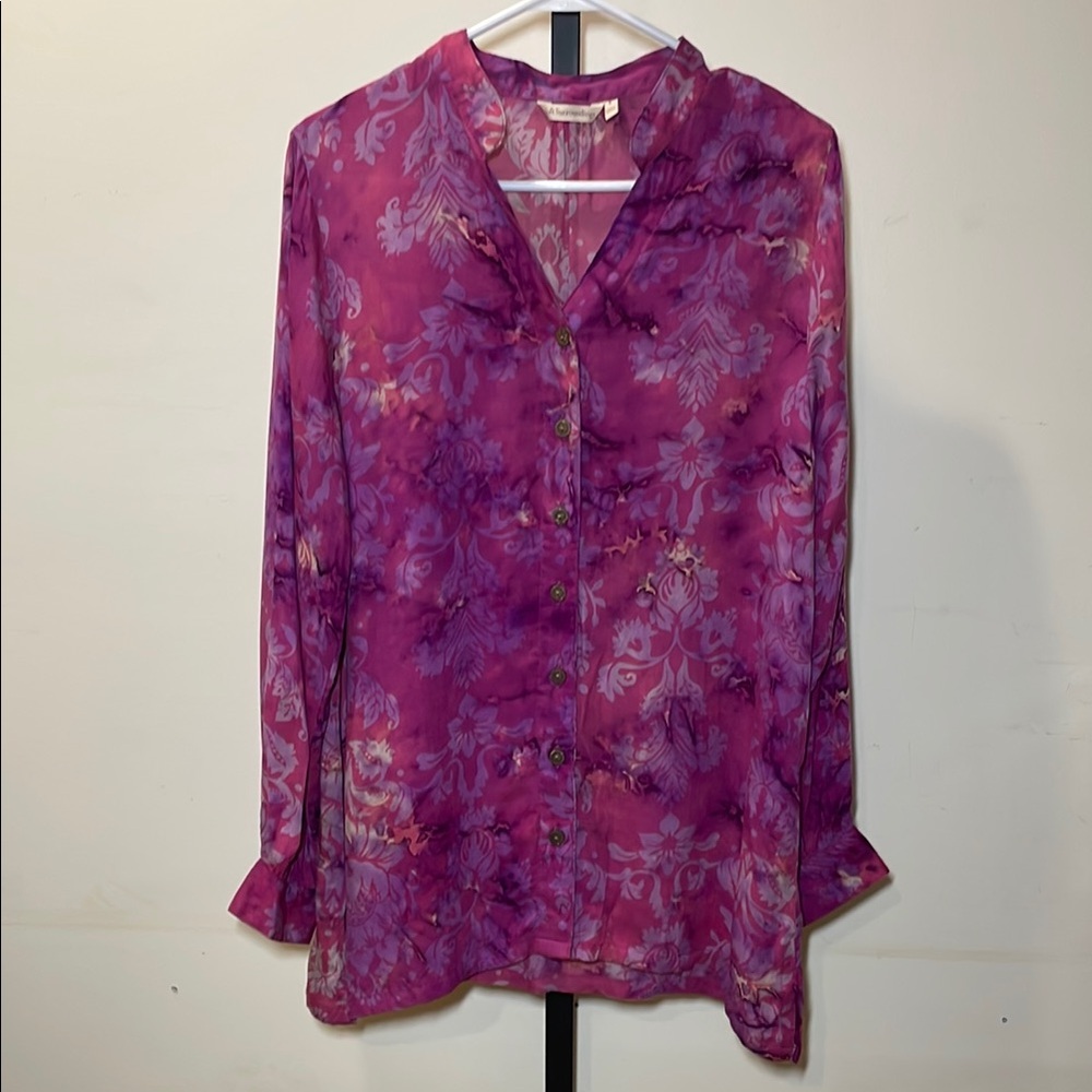 Soft Surroundings Purple and Pink Mandarin Collar Blouse